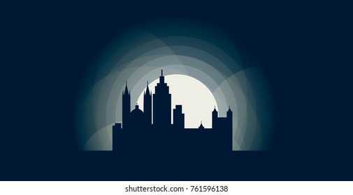 Brazil Sao Paulo blue night moon sunset city panorama landscape horizon buildings skyline flat icon logo