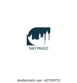 Brazil Sao Paulo city panorama view landscape flat icon negative vector logo