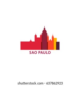 Brazil Sao Paulo city panorama view landscape silhouette shape flat icon vector banner