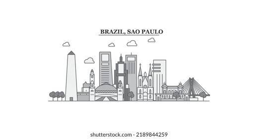 Brazil, Sao Paulo city skyline isolated vector illustration, icons