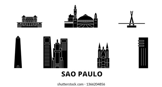 Brazil, Sao Paulo flat travel skyline set. Brazil, Sao Paulo black city vector illustration, symbol, travel sights, landmarks.