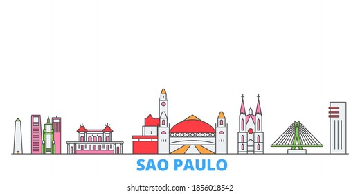 Brazil, Sao Paulo line cityscape, flat vector. Travel city landmark, oultine illustration, line world icons