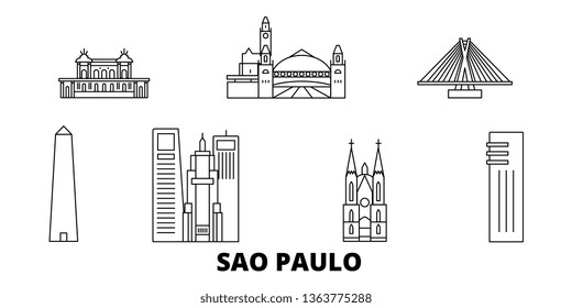 Brazil, Sao Paulo line travel skyline set. Brazil, Sao Paulo outline city vector illustration, symbol, travel sights, landmarks.