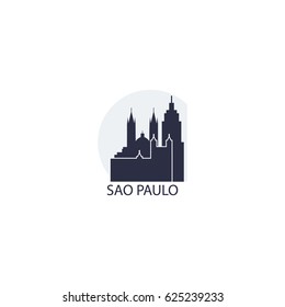 Brazil Sao Paulo modern city panorama view landscape flat icon blue logo
