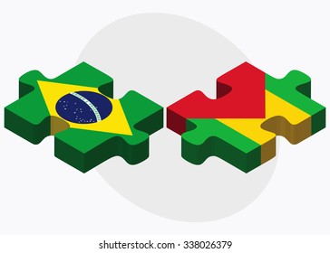 Brazil and Sao Tome and Principe Flags in puzzle isolated on white background