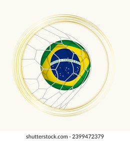 Brazil scoring goal, abstract football symbol with illustration of Brazil ball in soccer net. Vector sport illustration.