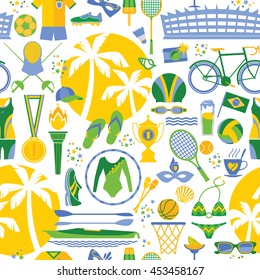 Brazil seamless pattern with sports objects. Vector illustration.