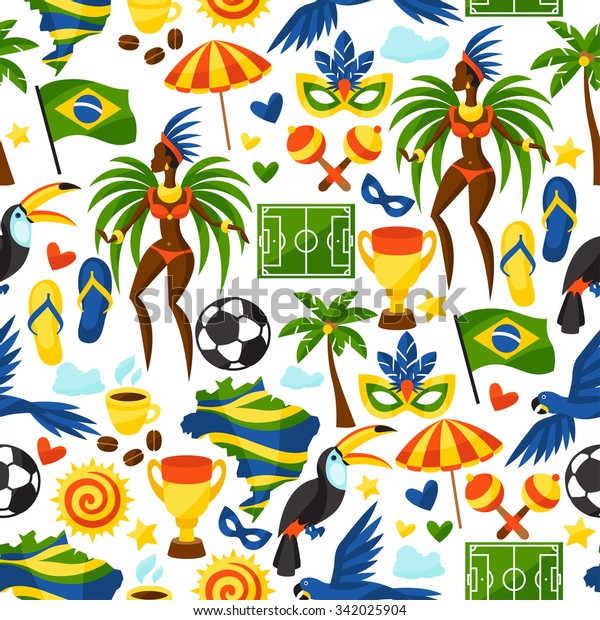 Brazil Seamless Pattern Stylized Objects Cultural Stock Vector (Royalty ...