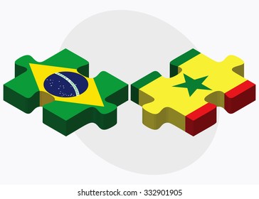 Brazil and Senegal Flags in puzzle isolated on white background