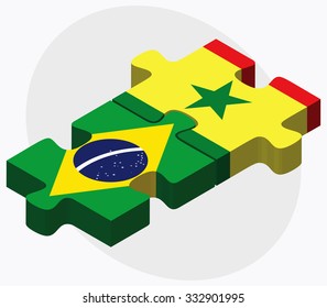 Brazil and Senegal Flags in puzzle isolated on white background