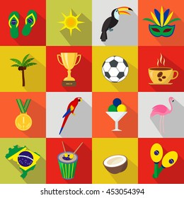 Brazil. set of Cartoons and Flat icons. Summer. Vector illustration. welcome. sports. podium. soccer.sun. 