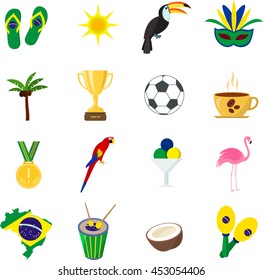 Brazil. set of Cartoons and Flat icons. Summer. Vector illustration. welcome. sports. podium. soccer.sun. 