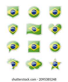 Brazil - set of country flags in the form of stickers of various shapes. Vector illustration