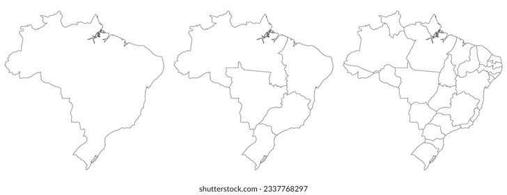 Brasilien ist aufgewachsen. Brasilien Karte mit Verwaltungsregionen weiß Farbe. lateinische Karte. Brasilianischer Kartensatz.