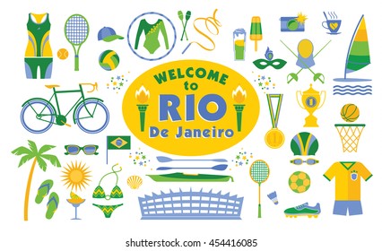 Brazil set with sports and summer objects. Vector illustration