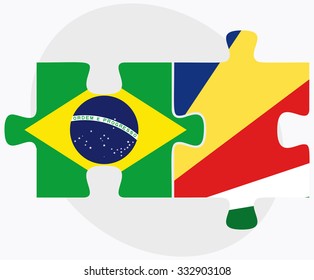 Brazil and Seychelles Flags in puzzle isolated on white background