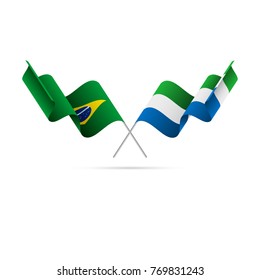 Brazil and Sierra Leone flags crossed. Vector illustration.