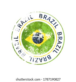 Brazil sign, vintage grunge imprint with flag isolated on white