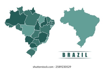Brazil simple flat political map with states border
