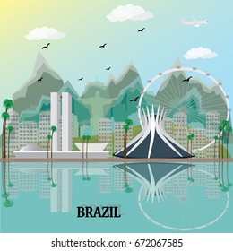 Brazil skyline with historical buildings. Flat style vector illustration.