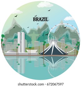 Brazil skyline with historical buildings. Flat style vector illustration.