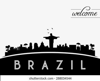 Brazil skyline silhouette black vector design on white background.