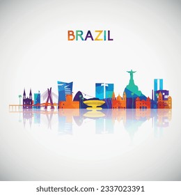 La silueta de la silueta en el horizonte de Brasil con un estilo geométrico colorido. Símbolo de tu diseño. Ilustración vectorial.