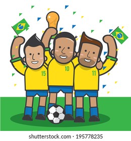 Brazil soccer player celebrate with trophy - vector 