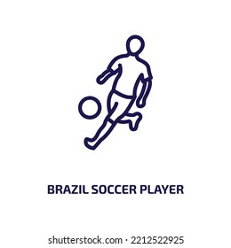 Brasilianisches Fußballspielersymbol aus der Kultursammlung. Dünner linearer brasilianischer Fußballspieler, Spiel, Brasilien-Umriss-Symbol einzeln auf weißem Hintergrund. Line Vektor brazil Fußball-Spielerzeichen, Symbol für Web und 