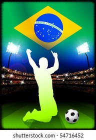 Brazil Soccer Player in Stadium Match Original Illustration