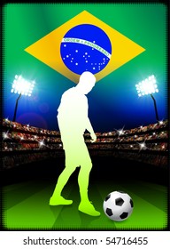 Brazil Soccer Player in Stadium Match Original Illustration