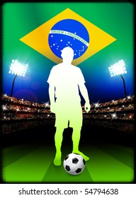 Brazil Soccer Player in Stadium Match Original Illustration