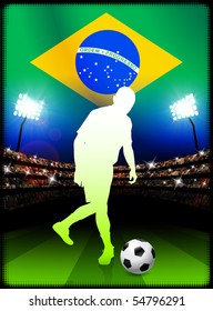 Brazil Soccer Player in Stadium Match Original Illustration