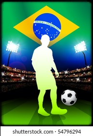 Brazil Soccer Player in Stadium Match Original Illustration