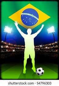 Brazil Soccer Player in Stadium Match Original Illustration
