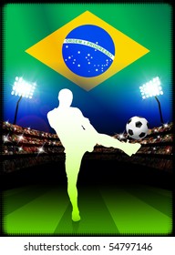 Brazil Soccer Player in Stadium Match Original Illustration