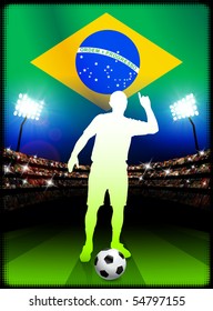 Brazil Soccer Player in Stadium Match Original Illustration