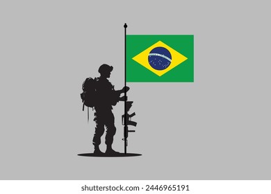 Brazil soldier with flag, Brazil flag over green background vector illustration, Brazilian flag vector, Brazilian national flag graphic
