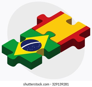 Brazil and Spain Flags in puzzle isolated on white background