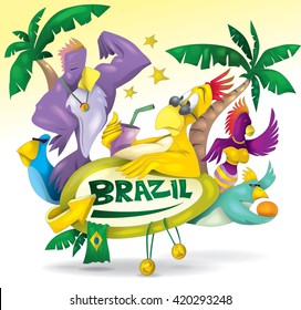 Brazil Sport Event, Cool Bird Characters, Winners (Vector Art)