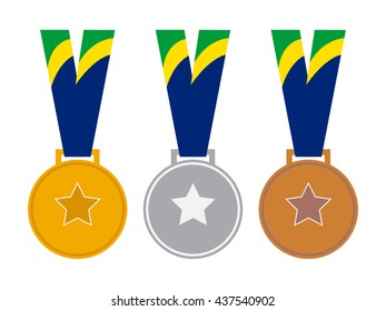 Brazil Sports Gold Medal, Silver Medal and Bronze Medal Vector