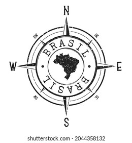 Brazil Stamp Map Compass Adventure. Illustration Travel Country Symbol. Seal Expedition Wind Rose Icon.