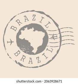 Brazil Stamp Postal. Map Silhouette rubber Seal.  Design Retro Travel. Seal of Map Republic of Brazil grunge  for your design.  EPS10.