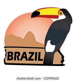 Brazil stamp with toucan on white background