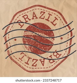 Brazil Stamp Travel Passport. Design Retro Symbol Country. Old Vintage Postmark.