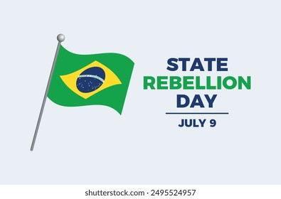 Ilustración vectorial de afiches del Día de la Rebelión Estatal de Brasil. Bandera de Brasil en un ícono de asta. Símbolo de la bandera brasileña ondeando. Plantilla de fondo, Anuncio, tarjeta. 9 de julio de cada año. Día importante