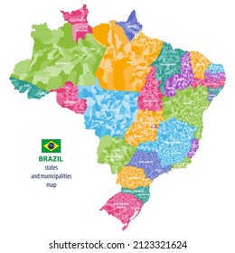 Brazil states and municipalities vector high detailed colored map