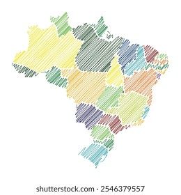 Brasilien mit Zuständen, Thread Map Linie Vektorgrafik 1