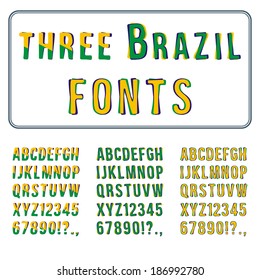 Brazil Style Font Set. Hand Drawn Alphabet with Digits. Vector