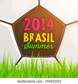 Vector de verano 2014, pelota de fútbol y hierba para diseño de fútbol